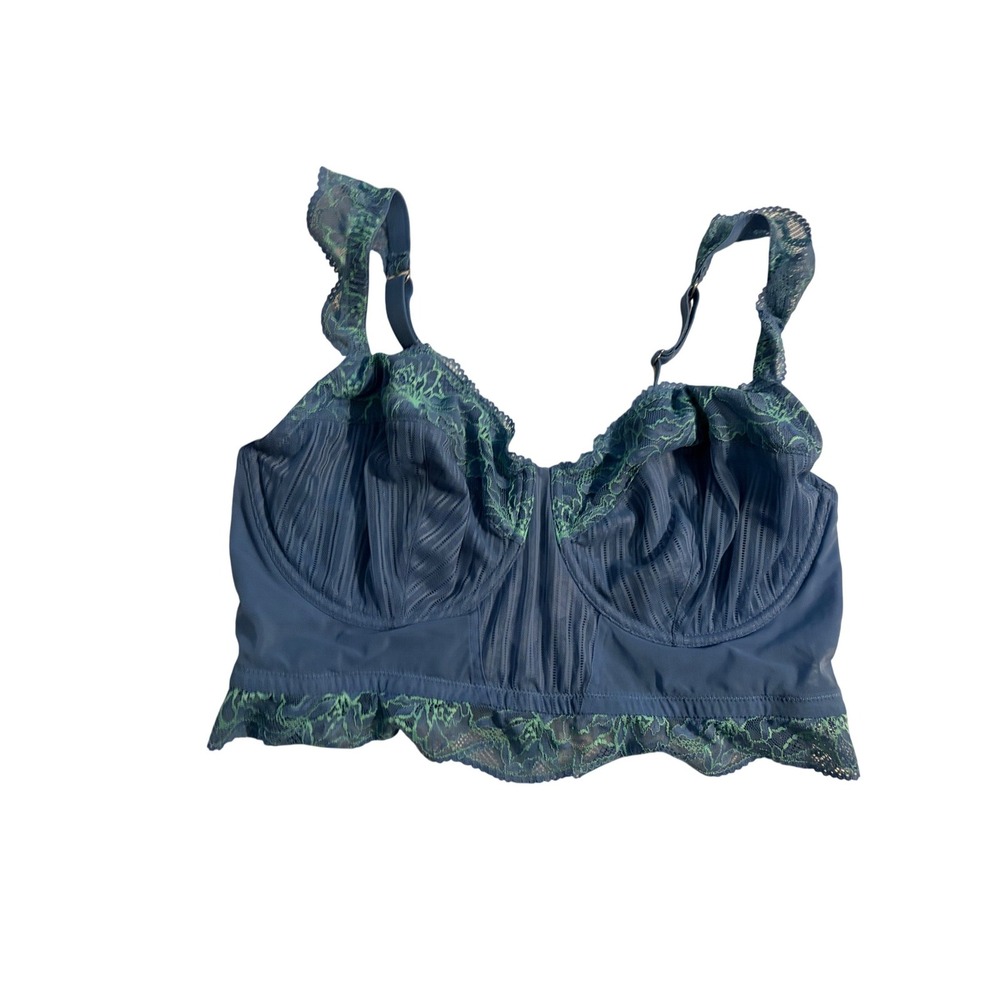 Auden Longline Bra Lace Trim Blue Green Underwire Mesh Bralette XXL